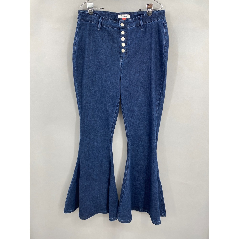 Arula Flare Jeans Womens 14 Dark‎ Wash High Rise Button Fly Bell Bottom 111933